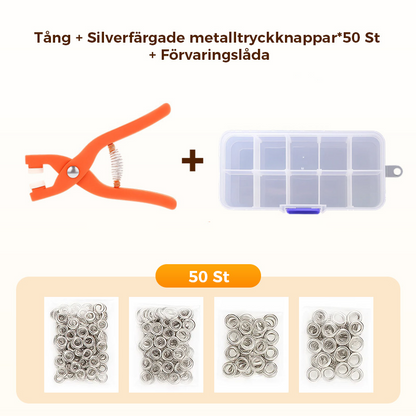 Metalltryckknappar med fästtångsverktygssats