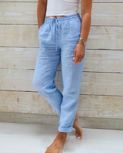 🌿 Nya dambyxor i bomull och linne med dragsko 👖