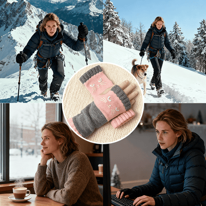 ⚡Julrea 50 % rabatt!🔥Varma och mysiga🧤Stickade fingerlösa handskar för kvinnor med sött kattmönster