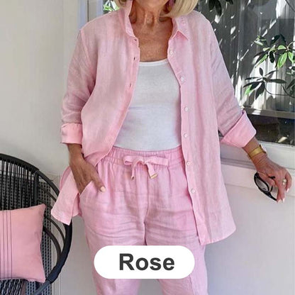 🧥+👖Valet av lyx! Långärmad topp-byxset i bomull och linne för kvinnor！🎉Lagret håller på att ta slut, 50% rabatt på rea under en begränsad tid!