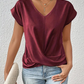 👚 50% RABATT! 💃 Elegant Kortärmad T-shirt med Vriden V-ringning – Mjukt Tyg, Figursydd Silhuett & Perfekt För En Stilren Vardagslook 🌸