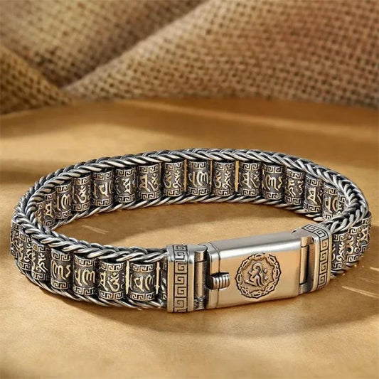 Tibetanskt Bönehjulsarmband - 925 Sterling Silver - Magnetiskt Spänne - Lyckosymbol