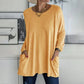💖SISTA DAGEN AV REAN 50 % RABATT🥰【S-5XL】Rund hals Långärmad lös ficka Solid T-shirt