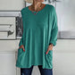 💖SISTA DAGEN AV REAN 50 % RABATT🥰【S-5XL】Rund hals Långärmad lös ficka Solid T-shirt