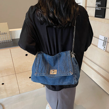 👜 🧵 Retro denim kedjerem väska – stor kapacitet, vintage & hållbar – perfekt för vardag och fest ✨
