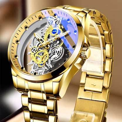 ✨ Lyxig Skeleton Herrklocka med synligt urverk & tourbillon-effekt – Vattentät & självlysande 🌟