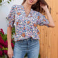 🌺 50% RABATT NU! 👚 Kvinnors Blommig V-ringad Puffärm Blus – Romantiska Puffärmar, Konstnärligt Blommönster & Mångsidig Stil ✨