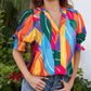 🌺 50% RABATT NU! 👚 Kvinnors Blommig V-ringad Puffärm Blus – Romantiska Puffärmar, Konstnärligt Blommönster & Mångsidig Stil ✨