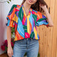 🌺 50% RABATT NU! 👚 Kvinnors Blommig V-ringad Puffärm Blus – Romantiska Puffärmar, Konstnärligt Blommönster & Mångsidig Stil ✨