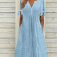 👗 50% OFF NOW!✨ Elegant V-Neck Dress with Cutouts – Airy Cotton Linen & Intricate Hollow Pattern – Perfect for Summer Parties & Romantic Evenings 🌸