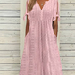 👗 50% OFF NOW!✨ Elegant V-Neck Dress with Cutouts – Airy Cotton Linen & Intricate Hollow Pattern – Perfect for Summer Parties & Romantic Evenings 🌸