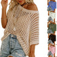 💕 54% RABATT ☀️ | Dam Sommar Scoop Neck Tröja – Virkad & Hålmönstrad Strandoverdrag