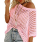 💕 54% RABATT ☀️ | Dam Sommar Scoop Neck Tröja – Virkad & Hålmönstrad Strandoverdrag