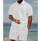 👕 50% RABATT! 👖 2-delat Set: Kortärmad Topp & Shorts – Diamantmönster – Nedfällbar Krage, Andningsbart & Avslappnad Stil ☀️