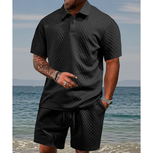 👕 50% RABATT! 👖 2-delat Set: Kortärmad Topp & Shorts – Diamantmönster – Nedfällbar Krage, Andningsbart & Avslappnad Stil ☀️