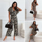 Jumpsuit med vida ben i leopardmönster för kvinnor