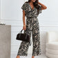 Jumpsuit med vida ben i leopardmönster för kvinnor