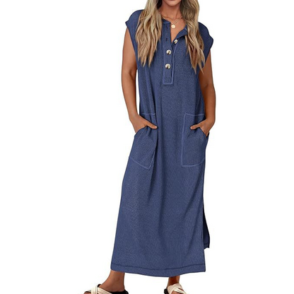 Ribbstickad Henley Maxiklänning för kvinnor