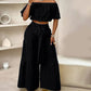 Off-Shoulder topp med puffärm och byxor med vida ben 2-delat set