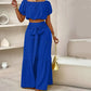 Off-Shoulder topp med puffärm och byxor med vida ben 2-delat set