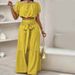 Off-Shoulder topp med puffärm och byxor med vida ben 2-delat set