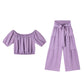 Off-Shoulder topp med puffärm och byxor med vida ben 2-delat set
