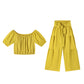 Off-Shoulder topp med puffärm och byxor med vida ben 2-delat set