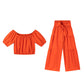 Off-Shoulder topp med puffärm och byxor med vida ben 2-delat set