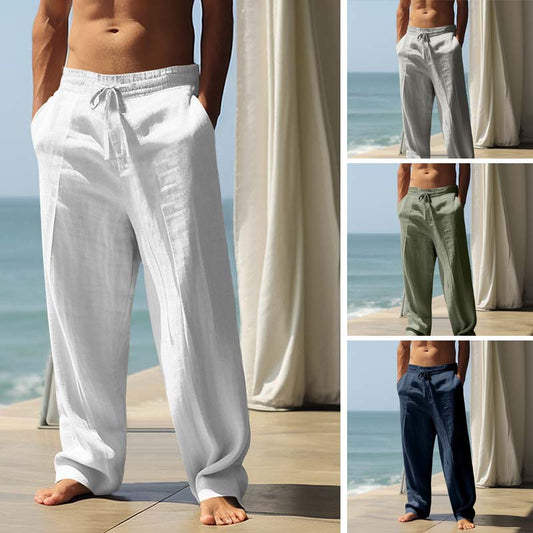 👖 46% RABATT 🌿 | Lediga Linnebyxor för Herr – Rak Ben & Dragsko i Midjan