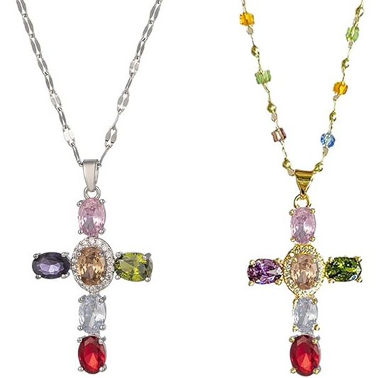 💎 50% RABATT NU! ✝️ Färgglatt Halsband med Korshänge i Strass – Livfull Gnista, Justerbar Längd & Meningsfullt Statement ✨