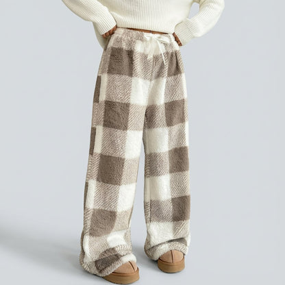 🎅SISTA DAG REA 50% RABATT🔥Vinter Vintage Pläd Elastisk Rak Lös Tjocka Varma Casual Byxor