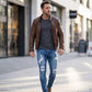 👖58% RABATT! 🔥 Snygga slitna skinny jeans för män – Slim Tapered Passform, Andningsbar Bomull och Eleganta Rivna Detaljer