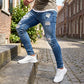 👖58% RABATT! 🔥 Snygga slitna skinny jeans för män – Slim Tapered Passform, Andningsbar Bomull och Eleganta Rivna Detaljer