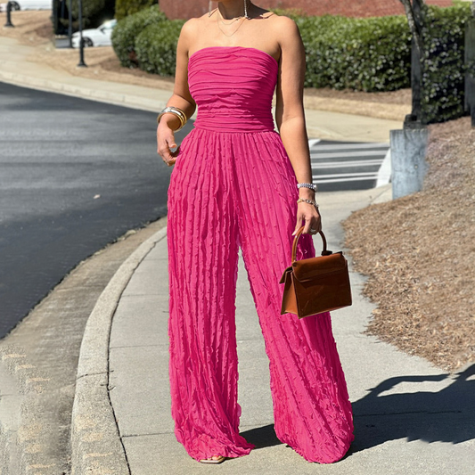 👗 57% RABATT! 🔥 Axelbandslös Krinklad Jumpsuit med Vida Ben – Elegant, Bekväm & Perfekt För En Trendig Sommarlook 💃