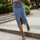 👗 55% RABATT! ⏳ Högmidjad Denimkjol med Knappar Fram – Klädsam A-linje, Justerbar passform & Klassisk stil 💙