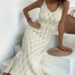 👗 52% RABATT! ✨ Elegant V-ringad Stickad Klänning – Hålmönster – Andningsbar, Figursydd & Perfekt för Fina Tillfällen 💃