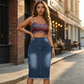 👗 45% RABATT 🔥 | Denimkjol med Hög Midja & Slitna Kanter – A-linje & Vintage-tvätt