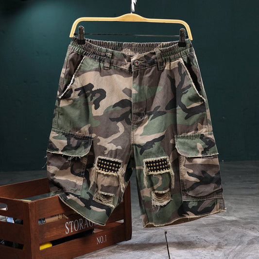 🩳 50% RABATT! 🔥 Cargoshorts med nitar i kamouflage för män – Slitstarka, gott om fickor & perfekta för utomhusäventyr – bekväma och tåliga 🌿