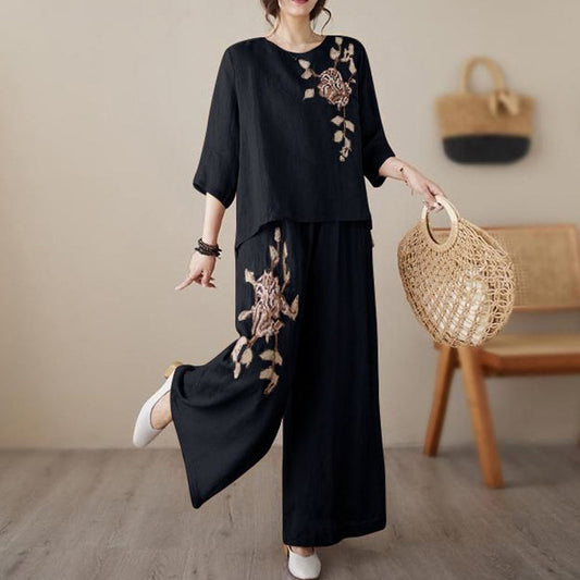 👚 60% RABATT! 🌸 Vintage-set i Två Delar av Broderad Bomullslinne – Elegant, Bekväm & Perfekt För En Stilig Sommarlook ☀️