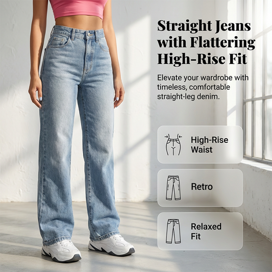 Kvinnors hövmidjade raka jeans