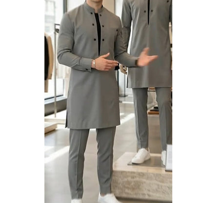 👔 57% RABATT! 🔥 Herr Modern Mandarin Krage Tunika & Byxor Set – Elegant Design, Bekväm Passform & Perfekt För Festliga Tillfällen 🎩