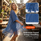 👗🌿 50 % RABATT! Stickad damkofta med knäppning fram – i luftigt, genombrutet stickat tyg med fransar i nederkanten. Figursydd modell med vackert fall. Passar perfekt till badkläder eller jeans.🌊✨