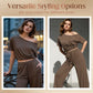 👗 50% RABATT NU! 🌸 Kvinnors Off-Shoulder Topp & Byxor 2-delat Set – Asymmetrisk Topp, Vida Byxor & Andningsbart Tyg ✨