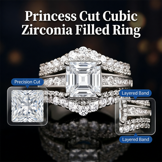 💍 BEGRÄNSAD TID – 50 % RABATT! 💥 Dam kubisk zirkonia-ring – prinsesslipad, pavéinfattning & flerlagers band, fångar ljuset vackert 💎
