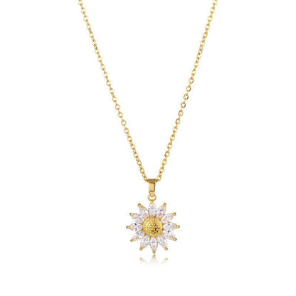 🌻 50% RABATT NU! ✨ Solros Hängsmycke Halsband för Kvinnor – Glittrande Kubisk Zirkonia, Lättvikt & Hållbar Guldton Finish 💛
