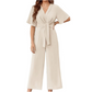 Elegant jumpsuit för dam med V-ringning, vida ben och knytning i midjan