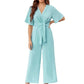 Elegant jumpsuit för dam med V-ringning, vida ben och knytning i midjan