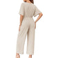 Elegant jumpsuit för dam med V-ringning, vida ben och knytning i midjan