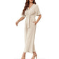 Elegant jumpsuit för dam med V-ringning, vida ben och knytning i midjan