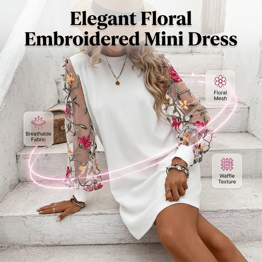 👗 50% RABATT! 🌸 Damklänning med Blommig Brodyr & Nätärmar – Elegant Design, Luftig Känsla & Perfekt För Fest & Vardag ✨